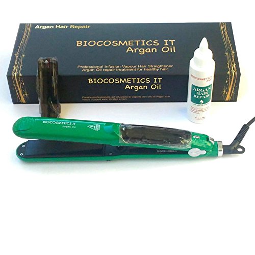 BIOCOSMETICS IT - Professionelle Haarglätter AD Infusion von Dampf - -Platten aus Keramik - Behandlung Argan Hair Repair - Triple Action glatt, befeuchtet und schützt die Haar - Schenkt die Natur Glanz - für jeden Typ von Haar grün
