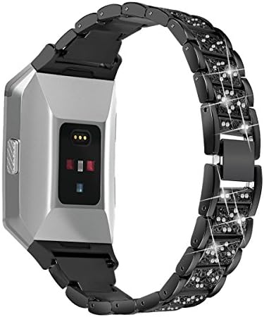 YPYS Fitbit Ionic Straps,Metal Bracelet Strap for Fitbit Ionic Bangle Band with Bling Rhinestone Black