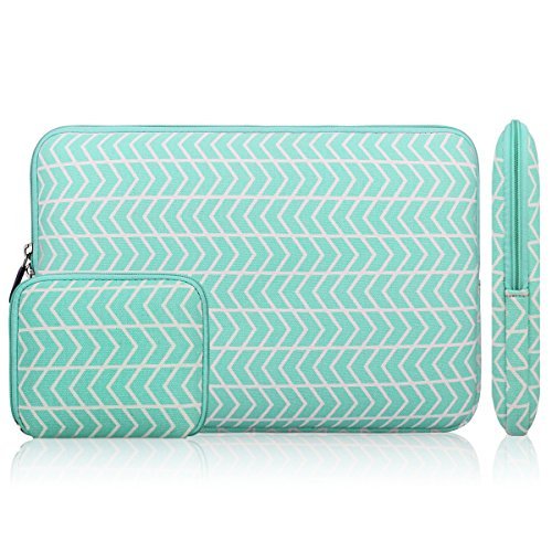 Zikee 13-13,3 Zoll MacBook Air / Pro Laptop Hülle Notebooktasche Laptoptasche Schutzhülle / 12,9 Zoll Aktentasche für iPad Pro / Microsoft Surface Book aus dünnem und leichten Segeltuch gefertigt (Chevron Muster Grün)