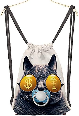 WOSON® 15"x11" Unisex Cat Drawstring Bag 3D Printing Travel Casual Gym String Backpack Teat
