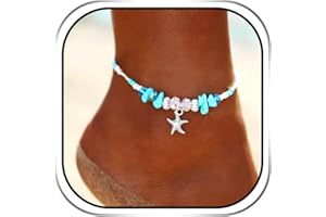 Handcess Cavigliere Boho Braccialetti alla caviglia turchese argento Catene colorate perline per donne e ragazze
