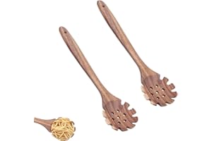 BEUFEE 2Pcs Forchetta per Pasta in Legno, Cucchiaio per Pasta Server Cucchiaio per Spaghetti con Denti Cucchiaio per Pasta con Intaglio Cucchiaio per Sollevamento Pasta per Scolapasta per Spaghetti