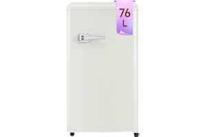 DRIXNO 76L Single-Door Retro Kühlschrank Weiß Getränkekühlschrank LED-Beleuchtung, Verstellbare Füße