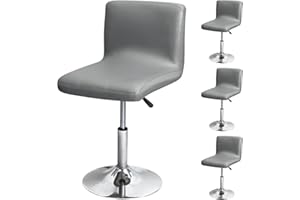 LIFEDX Bar Stool Covers Stretch Set of 2/4/6 Pack, Barstool Chair Slipcovers Waterproof PU Leather Dining Room with Backs, Stool Cushion Slipcover for Counter Height Mid Low Back Chair Protecto-Gray||4PCS