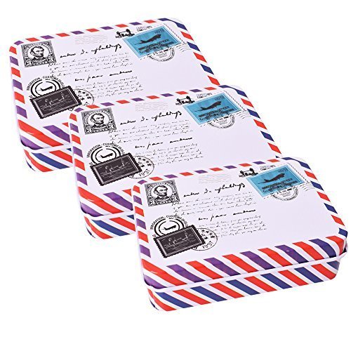 3 Stück DIY Design Blechdose Metalldose mit Deckel Nostalgie Retro Motiv Post Brief ca. 10x7x3 cm