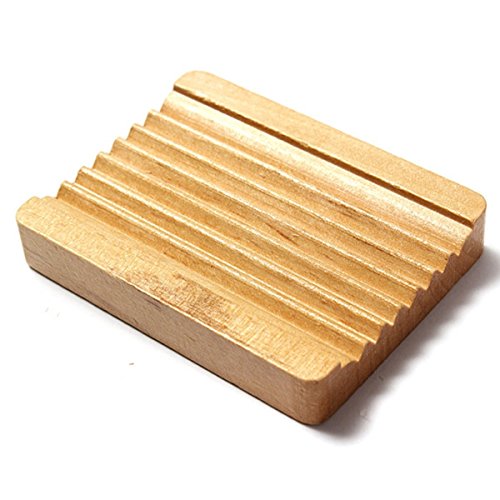 Seifenhalter - TOOGOO(R) Trapez Naturholz Seife Behaelter Teller Speicher Dusche 10 x 7.5 cm
