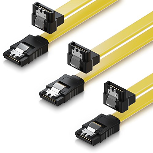 SET - 3x deleyCON [0,5m] S-ATA 3 Kabel - PREMIUM SATA 3 HDD / SSD Datenkabel mit Clip - 1x Stecker gerade zu 1x Stecker 90° - Übertragungsraten bis zu 6 GBit/s - flexibles PREMIUM S-ATA 3 Kabel - schnelle und sichere Datenübertragung - passgenaue, stabile Stecker mit Verriegelung - abwärtskompatibel - Länge: 50cm / Farbe: Gelb