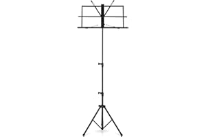 Classic Cantabile Notenständer “Easy” mit Tasche - Neue Mechanik vereinfacht Aufklappen der Ablage - Höhenverstellbar von 45-118 cm - Nur 1,2 kg - Inkl. Notenklemmen - Für Kinder geeignet - Schwarz