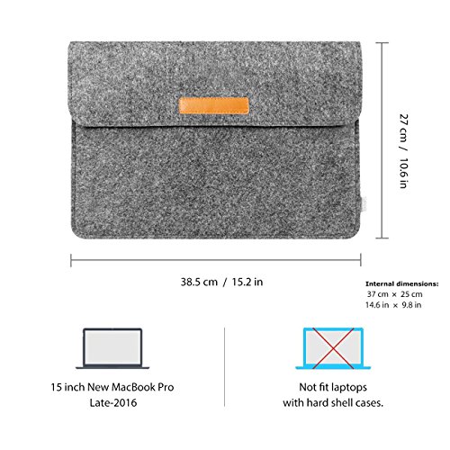 Inateck Filz Sleeve Laptop Schutzh  lle  umweltfreundliche Notebook Schutztasche f  r neues 15 Zoll MacBook Pro 2016 2017 mit Touch Bar und Touch ID  