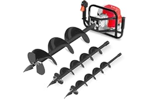 GREENCUT GD750X-3S – Tarière Thermique 75cc 5,2CV, Perceuse à Terre à Moteur 2 Temps, 3 Mèches en Acier (100/150/200 mm), Profondeur 80 cm, Idéale pour Jardin et Poteaux