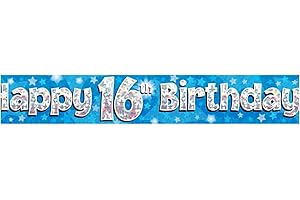 OAKTREE 9ft Banner Happy 16th Birthday Blue Holographic
