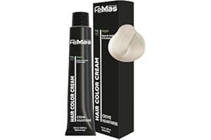 FemMas - Tintura per capelli biondo chiaro cenere 11.1, crema colorante professionale con olio di argan, cheratina e ceramidi, colorazione permanente o tintura, per risultati brillanti e durevoli, da