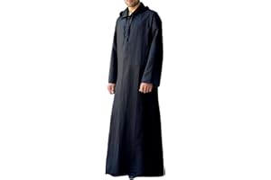 YAOHUOLE Męski kaftan z dekoltem w serek z długim rękawem, kaftan, męski, długi guzik, wysokie Thobe, z bawełny, z kieszeniami