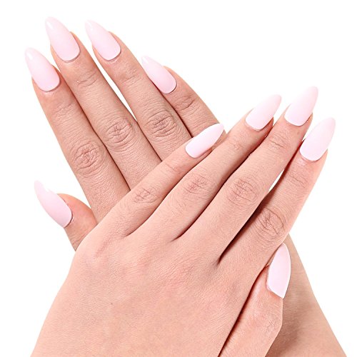 Ejiubas Pink Color Matte & Glossy Stiletto Shape Full Cover False Nail Tips - Pack of 24 Pcs with Nail Glue