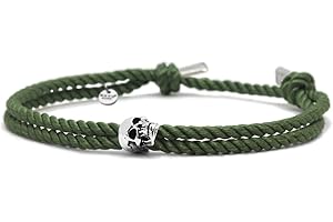 Nato Cuff - Srebrna bransoletka z czaszką - Milanese Silk Cord - Ręcznie wykonana we Francji biżuteria męska i damska
