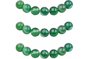 MJDCB Perlen zum Auffädeln 10mm 35 stück Grün Gestreifter Achat Halbedelsteine Perlen mit Loch Natürliche Lose Runde Steinperlen für Herstellung Schmuck Armbänder Halsketten