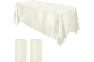 MCEAST 2 Packs Satin Tablecloth 102 x 58 Inches Rectangular Ivory Table Decor for Wedding Banquet Table Decoration