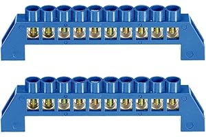 SUPERTOOL 10-Positionen, blaue Klemmleiste, Sammelschiene, Messing-Erdungsleiste mit Schraubklemmen für Elektrobox (2 Stück)