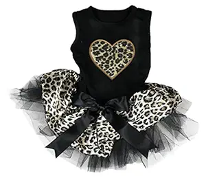 Petitebella Leopard Heart Puppy Dog Dress (Black/Leopard, Medium)