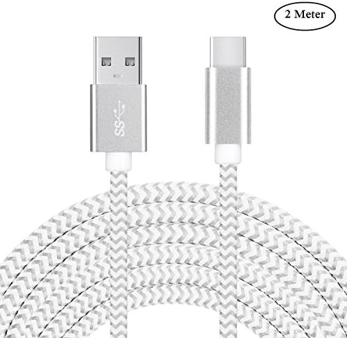TR Turn Raise USB C Cable, Type C to USB 3.0 Braided Charging Cable 2M for LG G5/V20, Nexus 5X/6P, Samsung Galaxy S8, Moto Z, Nintendo Switch and Other Devices (Sliver)