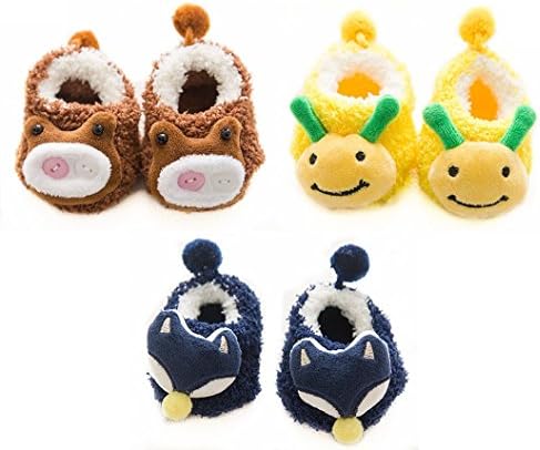 MeMo Toys Baby Boys Girls Socks Anti-Slip 3 Pairs Cute 3D Cartoon Baby Slipper Socks Shoes for Toddlers (3 Pair for baby boy)