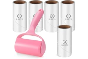 MR HSIUNG & MRS YIN 300 Sheets Lint Roller for Clothes, Pet Hair Remover, TCEBUY Extra Sticky Lint Remover Brush, Clothes Cleaner Roller, 1 Roller + 5 Refills