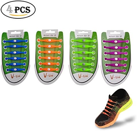 EDOBIL No Tie Lazy Silicone Shoelace for Adults and Kids KeyWants Elastic Shoes Laces Fit for Sneaker, Casual Shoes (4 Pairs) (Purple Green Blue Orange)