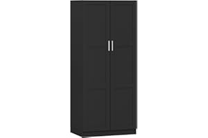 Panana 2 Door Wardrobe Double Wardrobe Closet with Storage Shelf & Hanging Rail Bedroom Furniture, 72 x 47 x 169cm, Black