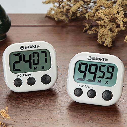 WECKEW Digitaler Küchentimer, Küchenuhr Timer mit Timer- und StoppUhr-Funktion, Kurzzeitmesser Küche Magnetischer Gegenständer, Ideal zum Kochen, Backen, Sport, Studieren usw (2 Stück Weiß) - 8