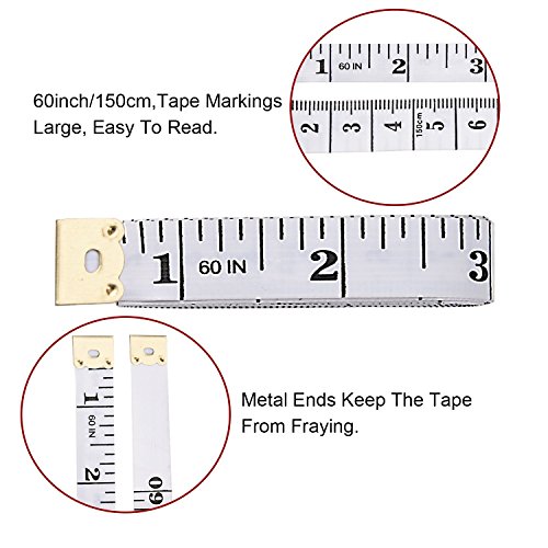 ULG weiche Maßband messen Sewing Tailor Flexible Tuch Lineal Körper Messung 152,4 cm 150 cm 3 Stück, weiß - 2
