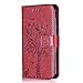 Produktbild Galaxy A7 2018 Hülle, Bear Village® Galaxy A7 2018 Premium Leder Multi-funktion Ständer Schutzhülle mit Kartenfach, Geprägter Baum Anti-Scratch Hülle (#6 Rot)