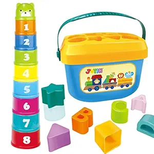 JOYIN Baby Nesting Stack Cups Stack-Up Blocks Cubes Alphabet and Numbers Color Shape Sorting Baby Educational Activity Toys with Portable Case