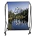 Produktbild ZKHTO Drawstring Sack Backpacks Bags,Lake House Decor,Fall Colored Trees and Snowy Mountain Landscape with Crystal Lake Nature Photo,Green Blue White Soft Satin,5 Liter Capacity,Adjustable St
