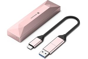 Yottamaster Boîtier M.2 NVMe, 10 Gbps USB 3.2 Gen 2 Transmission NVMe PCIe SSD Boîtier Adaptateur avec PD60W 2 en 1 USB-C vers USB-A/C Câble pour SSD Taille 2230/2242/2260/2280(TR3-C3-RG)