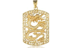 Sonew Colgante de Collar para Hombre Chapado En Oro Cuadrado Hueco de Dragón Tallado Colgantes Sólo Joyas Regalos para Hombre