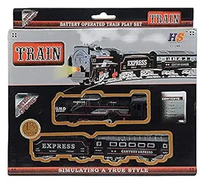 JENDI Remote Control Train & Track Set with Sound & Light Toy for Kids (Black Train).N