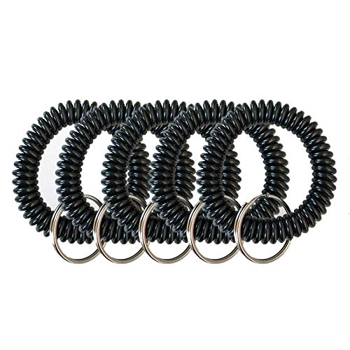 Ogquaton 5pcs Spirale Poignet Bobine Porte-clés Extensible Support de clé de Gym Fitness Remise en Forme attaché avec Robuste chaîne de Balle en Acier Inoxydable - Noir