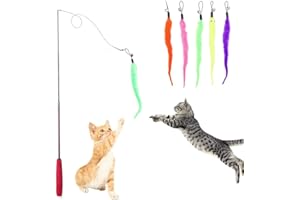 HO2NLE Cat Wand Toys, Interactive Cats Toys for Indoor Cats Adult, Cat Teaser Wand With 5pcs Refills Worm for Adult and Kittens Indoor Interactive Catcher Chase Jump