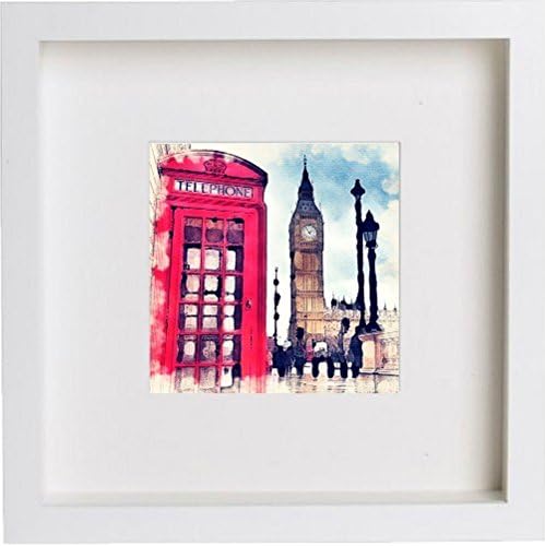 White Square Picture Frame - Home Décor - Wall Art - hanging photo frames – Macintosh Style watercolour Print of London The London Red Telephone Box with Contemporary White Frame 23x23cm 112