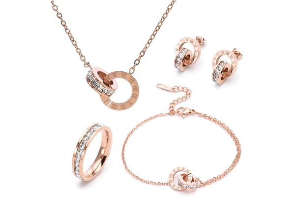RPAEOY Smyckesset för kvinnor och flickor zirkonium rostfritt stål guldpläterade hange halsband örhängen armbandset smycken b