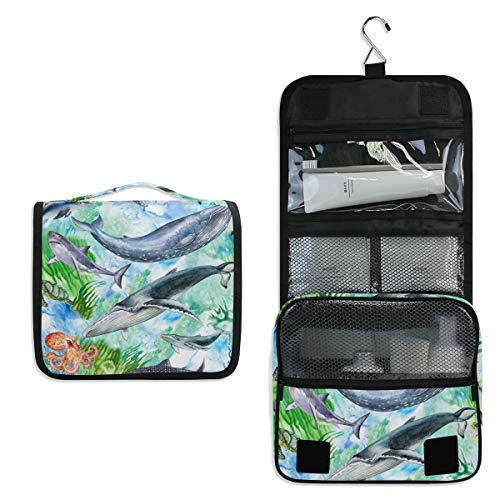 Preisvergleich Produktbild Doshine Kulturbeutel, Aquarell, Meereshai, Oktopus, zum Aufhängen, große Aufbewahrung, Make-up-Tasche für Frauen, Mädchen, Reisen, Badezimmer