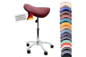 ‎PROMAFIT Promafit Saddle Stool / Saddle Chair with Rubber Wheels for All Floors and Metal Base - Ergonomic - Infinitely Height Adjustable - Many Colours - Rotates 360° (Burgundy, Without Foot Ring)