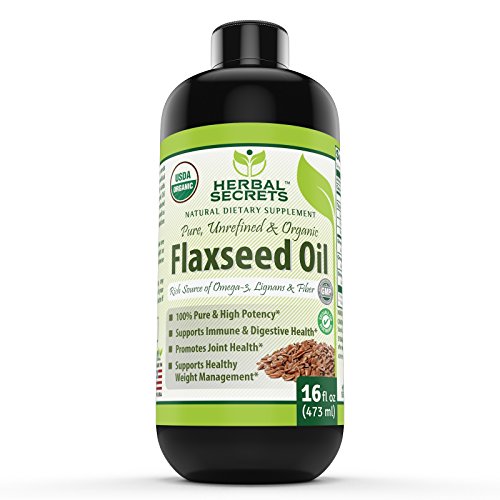 Herbals Secrets USDA Certified Organic Flaxseed Oil 16 Fl Oz- Promotes joint health * Supports healthy weight management *