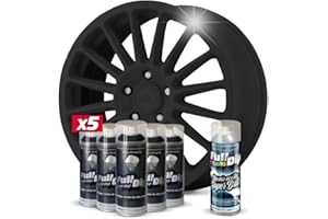 AutoFullCar - Pack Llantas Full Dip - 5 Sprays Full Dip Negro Brillo + 1 Spray Barniz Acrílico Acabado Brillo - Vinilo Líquido - 400 ml. Unidad