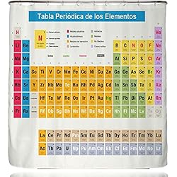 arteneur Tabla Periódica Española Anti-Moho Cortina de Ducha 180 x 200 cm Impermeable, Lavable con Efecto Anti Adhesivo Hecha de 100% de Poliéster Incluye 12 Anillos de Cortina de baño