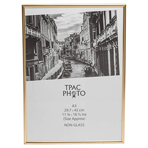 Cornice effetto oro per foto, formato A3 (29,7 x 42 cm), telaio senza vetro con aperture di sicurezza