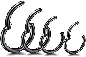 HAOSELL 4 unidades 6/8/10/12 mm 16 G acero inoxidable anillo negro mujer hombre septum clicker anillo nariz set oreja labios labio cartílago aro aro para hombres mujeres, Acero inoxidable
