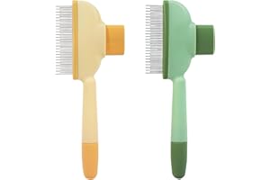 XIANSHI 2 Stück Selbstreinigender Fellblitz Katze Bürste,Flohkamm für Katzen,Katzenbürste,Katzenkamm Haarentferner Bürste für Kurz und Langhaarige Hunde Reinigung Von Losem Verknotetem Fell (Grün + Gelb)