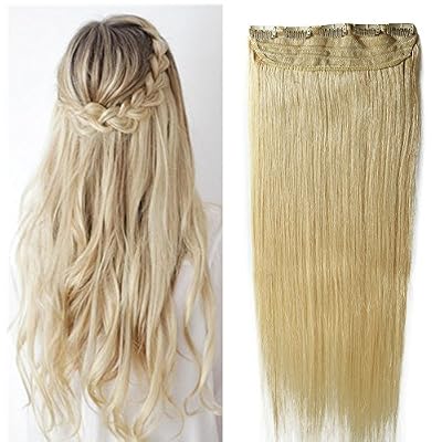 S-noilite Extension a Clip Cheveux Naturel Monobande Une Pièce 3/4 Head Maxi Volume - Rajout 100% Vrai Cheveux Humain - #613 Blond très clair - 60CM(105g)