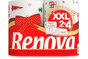 ASKON Küchenpapier 2-lagig - bedruckt - 2 Rollen - Küchenrolle - Papierrolle - Allzwecktücher - Renova Max Absorption XXL - entspricht 4 Standardrollen (Weihnachten)